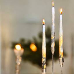 Gold Black Marble Candles, Tall Taper Candles, Dinner Candles, Gold Black Home Decor, Wedding Candles, Tapered Candles, Pillar Candle Gift Set - thumbnail 2