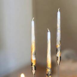 Gold Black Marble Candles, Tall Taper Candles, Dinner Candles, Gold Black Home Decor, Wedding Candles, Tapered Candles, Pillar Candle Gift Set - thumbnail 4