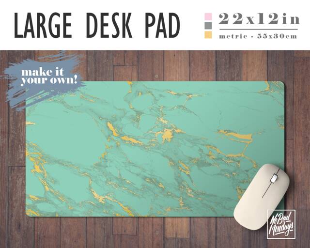 Mint & Gold Marble Desk Mat, Home Office Accessory
