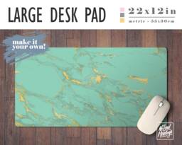 Mint & Gold Marble Desk Mat, Home Office Accessory - thumbnail 1