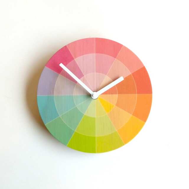 Rainbow Color Swatch Wooden Wall Clock Mid Century Modern Silent Clock - image 1