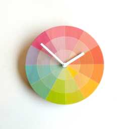 Rainbow Color Swatch Wooden Wall Clock Mid Century Modern Silent Clock - thumbnail 1