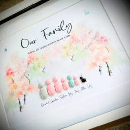 Personalised Family Picture Frame Gift, Pebble People Framed Print For Birthday Present, Unique Home Decor Wall Art Gifts - thumbnail 3