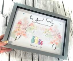 Personalised Family Picture Frame Gift, Pebble People Framed Print For Birthday Present, Unique Home Decor Wall Art Gifts - thumbnail 1