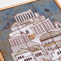3 Piece Wall Art Ceramic Tiles Framed Set Mural Greek Mythology Triptych Athens Greece Architectural Decoration Large - thumbnail 3