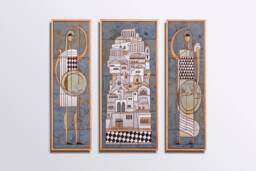 3 Piece Wall Art Ceramic Tiles Framed Set Mural Greek Mythology Triptych Athens Greece Architectural Decoration Large - thumbnail 1
