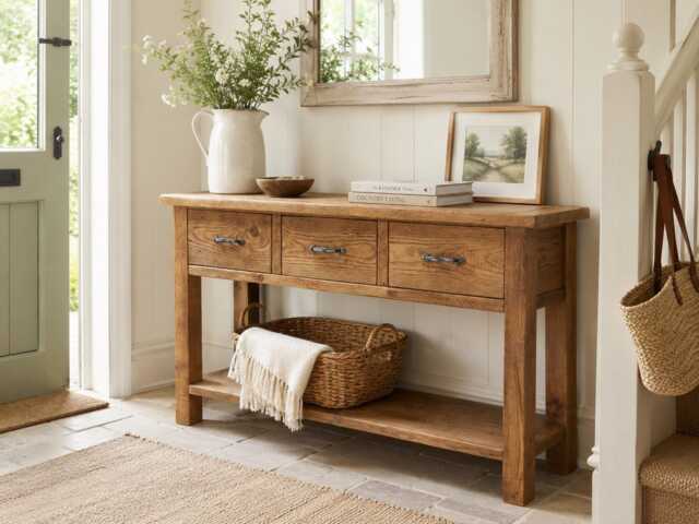 Hallway Console Table With Drawers, Shoe Storage Entryway Handmade Reclaimed Wood - image 1