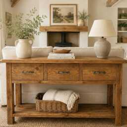 Hallway Console Table With Drawers, Shoe Storage Entryway Handmade Reclaimed Wood - thumbnail 2