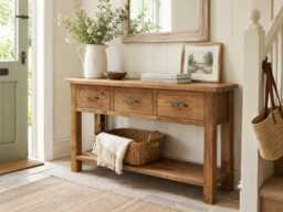Hallway Console Table With Drawers, Shoe Storage Entryway Handmade Reclaimed Wood - thumbnail 1