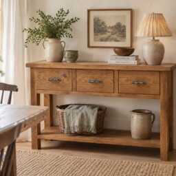 Hallway Console Table With Drawers, Shoe Storage Entryway Handmade Reclaimed Wood - thumbnail 3