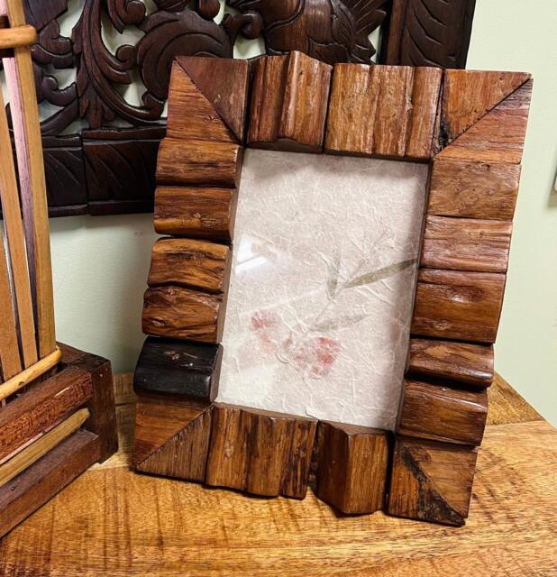 Hand Carved Teak Photo Frame - Rustic Reclaimed Wood, 7x5 - image 1