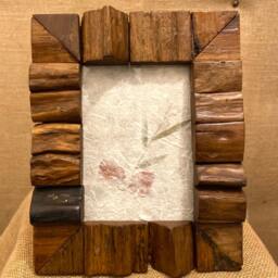 Hand Carved Teak Photo Frame - Rustic Reclaimed Wood, 7x5 - thumbnail 2