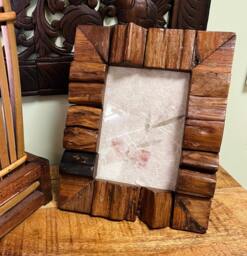 Hand Carved Teak Photo Frame - Rustic Reclaimed Wood, 7x5 - thumbnail 1