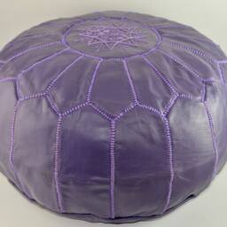 Moroccan Leather Pouffe Footstool Ottoman, Handmade From Naturally Tanned in Purple - thumbnail 3