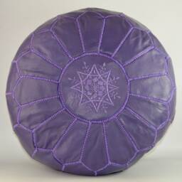 Moroccan Leather Pouffe Footstool Ottoman, Handmade From Naturally Tanned in Purple - thumbnail 2