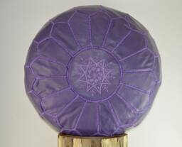 Moroccan Leather Pouffe Footstool Ottoman, Handmade From Naturally Tanned in Purple - thumbnail 1