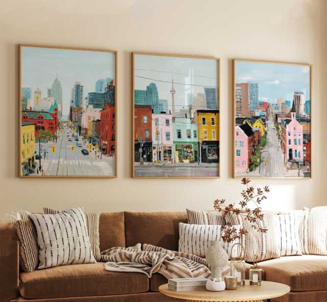 Toronto Canada Travel Poster Set Of 3 Ontario Cityscape Wall Art North America Skyline Prints, Vintage Illustration - image 1