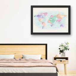 Watercolor World Map Poster Rainbow Wall Art, Modern Home Decor - thumbnail 3