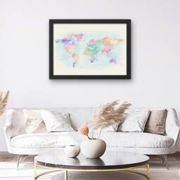 Watercolor World Map Poster Rainbow Wall Art, Modern Home Decor - thumbnail 2