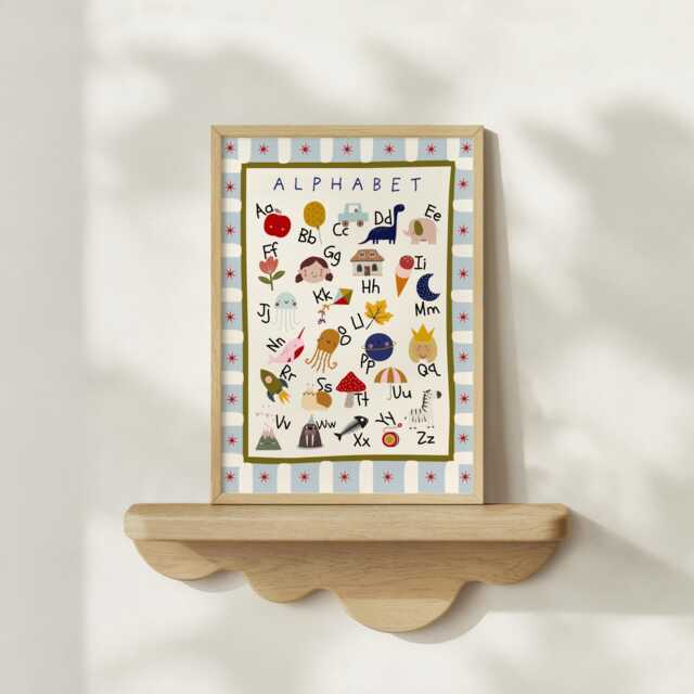 Bright Kids Educational Alphabet Print With Block Border. Gender Neutral Wall Art For A Playroom, Nursery Or Child's Room - Print Only