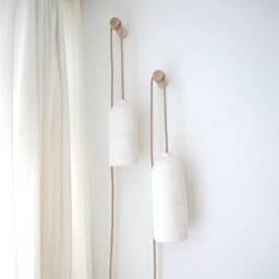 Size M Japanese Style, Organic Shape, Handmade Plastered Paper Mache Lamp With Fixture & Wall Mount, Wabi Sabi, Minimalist, Boho - thumbnail 1