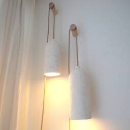 Size M Japanese Style, Organic Shape, Handmade Plastered Paper Mache Lamp With Fixture & Wall Mount, Wabi Sabi, Minimalist, Boho - thumbnail 2