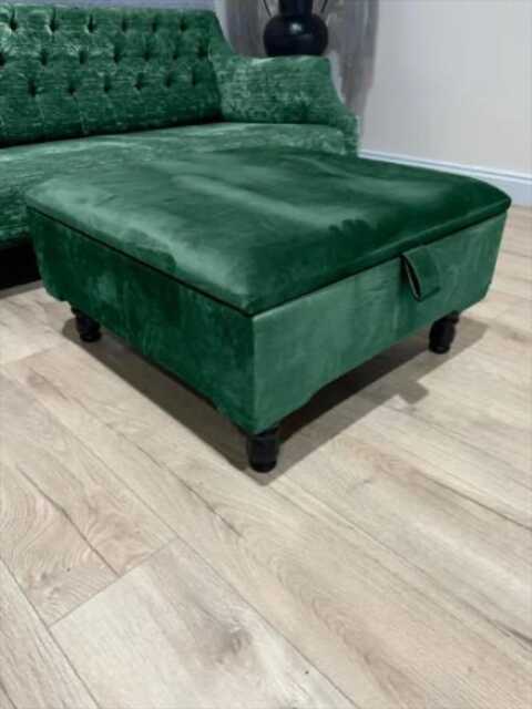 Green Velvet Chesterfield Ottoman Square Storage Foot Stool, Handmade in UK - image 1