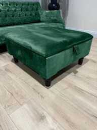 Green Velvet Chesterfield Ottoman Square Storage Foot Stool, Handmade in UK