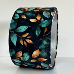 Handmade By Order Luxury 3D Teal Blue Gold Leave Print On Velvet Drum Lamp Shade Ceiling & Table All Shapes Sizes Available - thumbnail 3