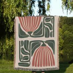 Beige Rust & Green 60S Hippie Matisse Floral Woven Blankets - thumbnail 2