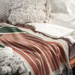 Beige Rust & Green 60S Hippie Matisse Floral Woven Blankets - thumbnail 3
