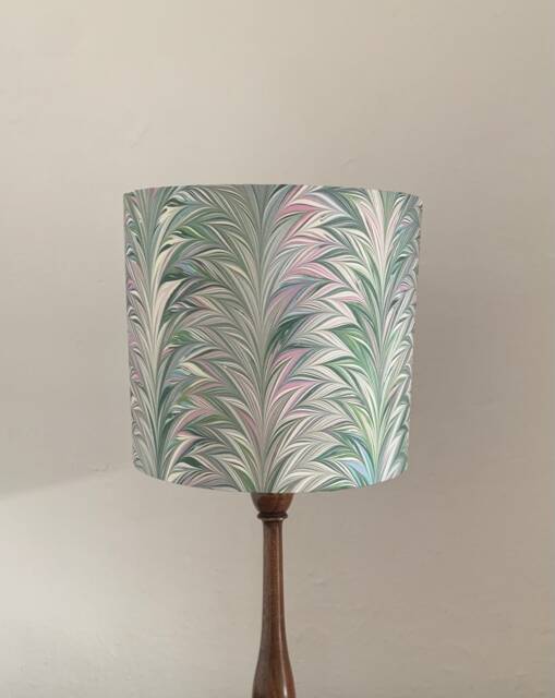 Handmade Drum Lampshade in Marbled Paper - image 1