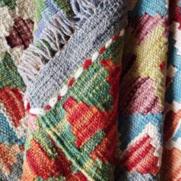 Multicolour Kilim Rug, Handmade Artisan Afghan Turkish Aztec Geometric Wool Rug 128x86 cm - thumbnail 3