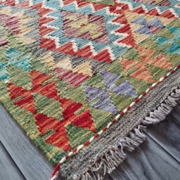 Multicolour Kilim Rug, Handmade Artisan Afghan Turkish Aztec Geometric Wool Rug 128x86 cm - thumbnail 2