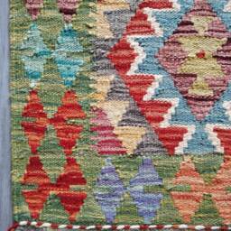 Multicolour Kilim Rug, Handmade Artisan Afghan Turkish Aztec Geometric Wool Rug 128x86 cm - thumbnail 4