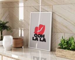 Typography Wall Art Print Ooh La Kiss Beige & Red Modern Bedroom Kitchen Decor Funny Slogan Poster Framed Or Unframed Gift Idea - thumbnail 1