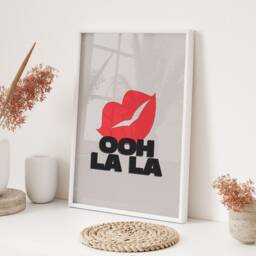Typography Wall Art Print Ooh La Kiss Beige & Red Modern Bedroom Kitchen Decor Funny Slogan Poster Framed Or Unframed Gift Idea - thumbnail 3