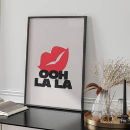 Typography Wall Art Print Ooh La Kiss Beige & Red Modern Bedroom Kitchen Decor Funny Slogan Poster Framed Or Unframed Gift Idea - thumbnail 2