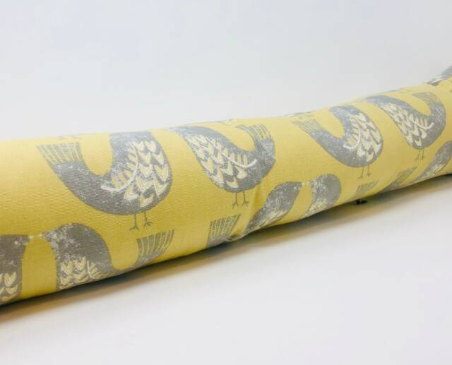 Scandi Mustard Grey Bird Draft Excluder, Print, Yellow Heavy Cotton Fabric, Gift For Her, Perfect Home Decor - image 1