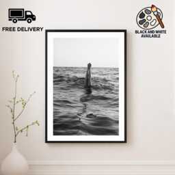 Vintage Girl Handstand in Ocean Print, Luxury Fashion, Fine Art Photography Wall Art, Museum Quality Classic Black & White Poster - thumbnail 1