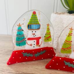 Fused Glass Snowglobe Decoration - Christmas Decoration, Snowman Decoration, Cornish - thumbnail 2