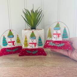 Fused Glass Snowglobe Decoration - Christmas Decoration, Snowman Decoration, Cornish - thumbnail 4