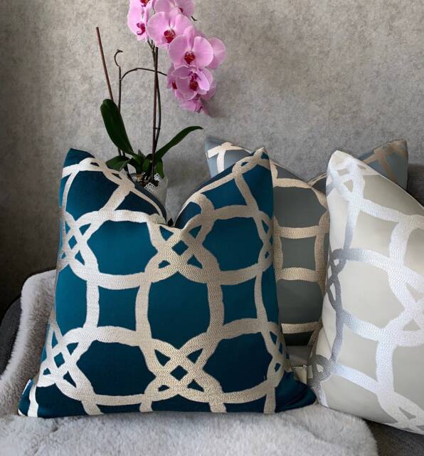 Fascino Luxury Cushion Cover Pillow Throw - Designer Clarke & Fabric, Teal -Geometric -Worldwide Shipping- Made To Order - image 1