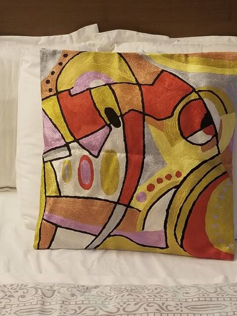 "Handmade Silk Embroidery Pillow Cover Modern Abstract Cushion, 16""x16" - image 1