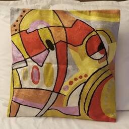 "Handmade Silk Embroidery Pillow Cover Modern Abstract Cushion, 16""x16" - thumbnail 2