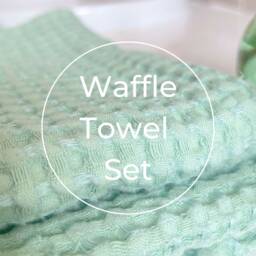 Linen-Cotton Waffle Towel Set, Absorbent Bath & Hand Towels - thumbnail 1