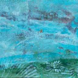 Little Birds Floor Cloth Aqua Blue Abstract Hand-Painted Rug - thumbnail 3