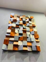 Geometric Wood Wall Sculpture Metallic Mosaic Art, Rose Gold Decor - thumbnail 1