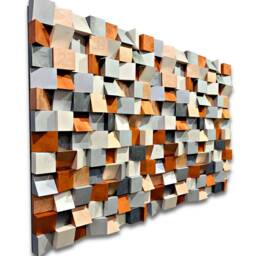 Geometric Wood Wall Sculpture Metallic Mosaic Art, Rose Gold Decor - thumbnail 3