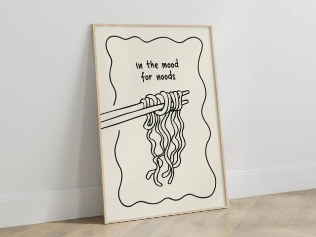 In The Mood For Noods Print - Funny Cartoon Noodle Poster Kitchen Dining Room Retro Spaghetti Wall Art Decor Send Unframed - image 1